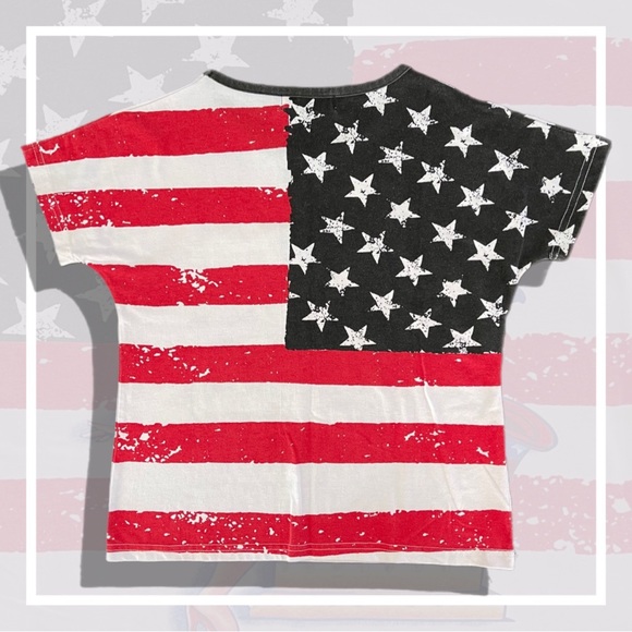 Vintage Betty Boop AOP USA Flag T-shirt 4th July EVC No Size - Picture 2 of 4